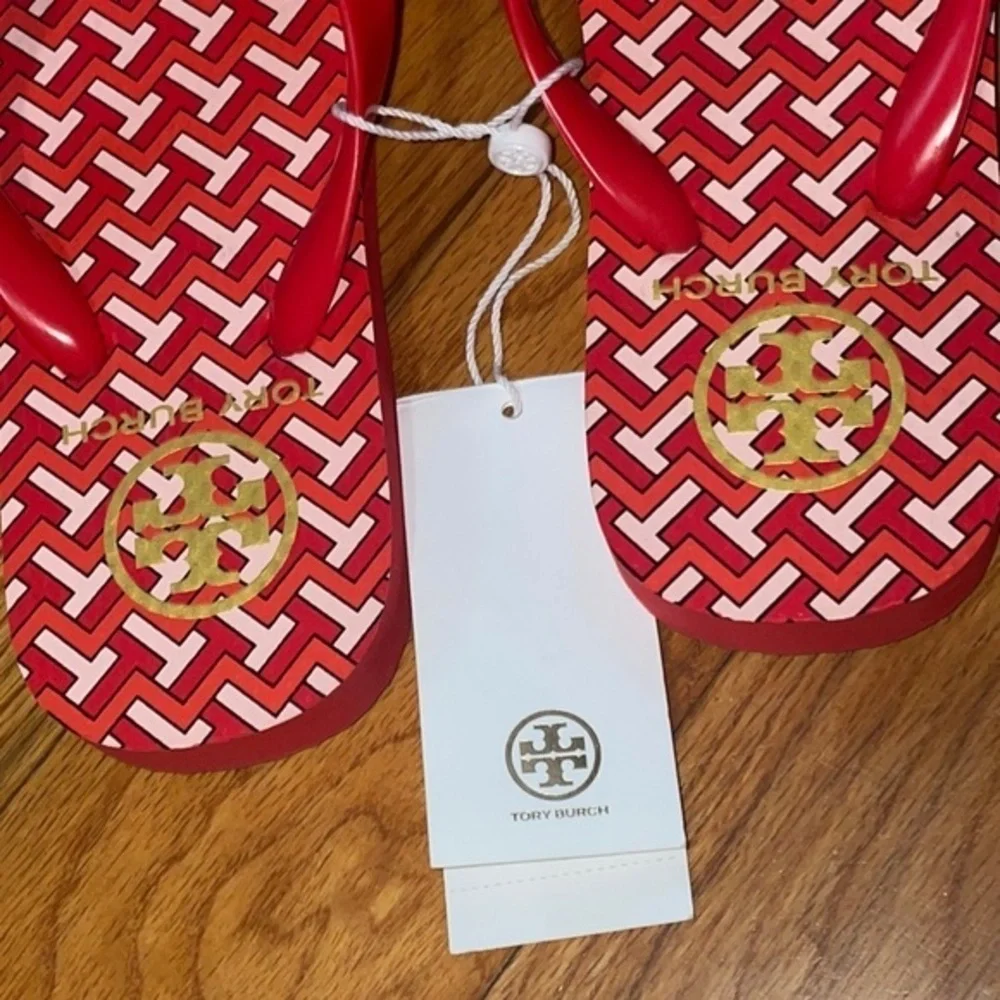 Tory Burch Classic T Zig Zag Chevron Preppy Herringbone Thong Flip Flop Sandals